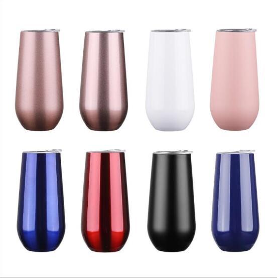 Stainless Steel Tumbler Egg Cups Water Bottle Champagne Wine Glass Coffee Car Milk Mug With Lid Vacuum Insulated Glass Drinkware 6OZ C6851