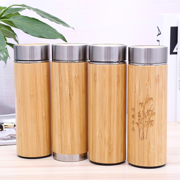 Bamboo Water Bottle Stainless Steel Vacuum Cup Insulation Cup With Tea Infuser Strainer 350ML 450ML Bamboo Cup MMA2946-21