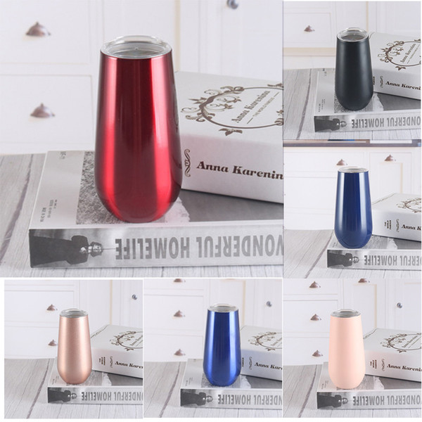 6oz 304 Stainless Steel Wine Glasses Red Wine Cups Vacuum Insulated Cups 8 Colors Tumbler Outdoors Travel Mugs With Lids LD200110 10pcs