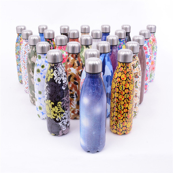 26 Styles Stainless Steel Cola Bottle 500ML Camo Floral Printed Outdoor Sports Bottle Vacuum Insulated Travel Mugs Kids CupT6G004