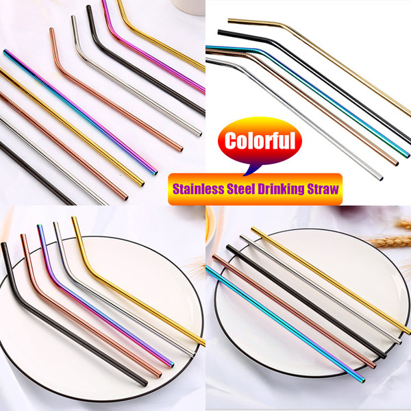 Colorful Stainless Steel Drinking Straw 21.5cm Straight Bent Reusable Straws Juice Party Bar Accessorie Metal Straw