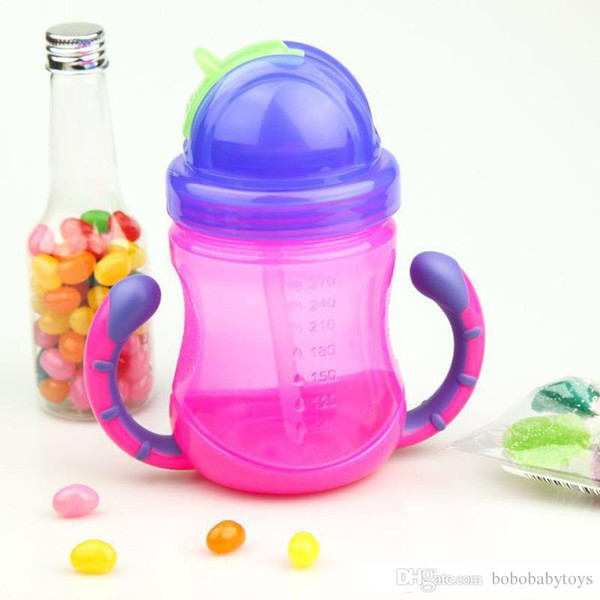 2019 New Creative Baby Drink Cups with a Straw Colorful Leakproof Handle Cups Baby Learning Drink Cup children's Drinking Water Bottle