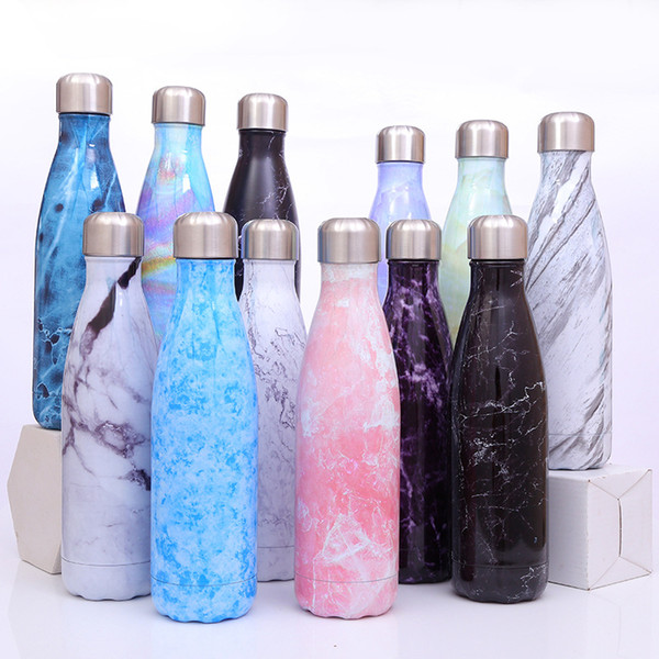 500ML Fashion Marble pattern Portable double wall stianless steel Outdoor sports water bottle Cola bottle insualtion bottle