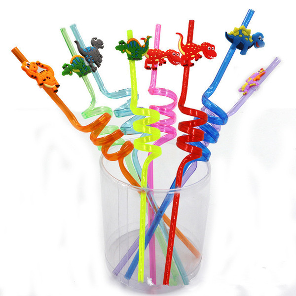 Creative Cute Flexible Drinking Dinosaur Straws Cocktail Drinking Party Bar Decoration Children Decompression Toys Festival Party Mix Colors