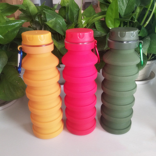 Fold Silicone Sport Water Bottle Creative Outdoor Flexible Drink Cups Cycling Bottles Travel With Mountaineering Buckle 3 Colors 460ml 2019