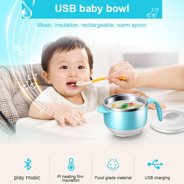 Hot Sale Intelligent Electric USB Bowl Grade 304 Stainless Heat Insulation Stainless Steel Music Playing Tableware for Baby