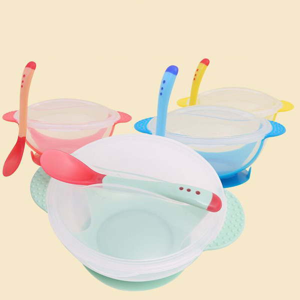 3Pcsset Baby Tableware Dinnerware Suction Bowl with Temperature Sensing Spoon baby food Baby dinner Feeding Bowls dishes