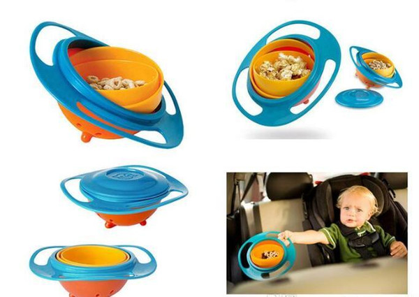 360 Rotating Kid-Proof Non Spill Feeding Toddler Gyro Bowl Lid Avoid Food Spilling Children Creation Bowl As Feeding Supplies OPP packing