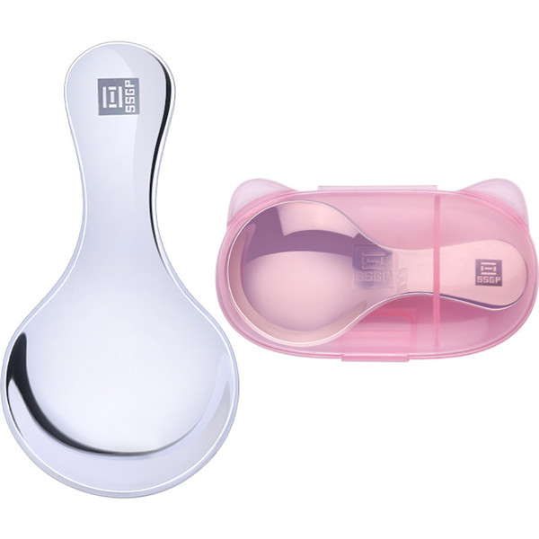 cute Portable Stainless Steel tableware with storage box 9x4.5cm Spoon pink coffee plastic semitransparent storage box for chidlren adult