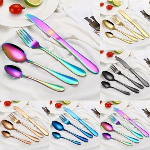 4pcs/set Stainless Steel Flatware Sets Knife Fork Teaspoon Dinner Spoon Baby Feeding Dinnerware Cutlery Sets 8 Colors CCA11942 30set