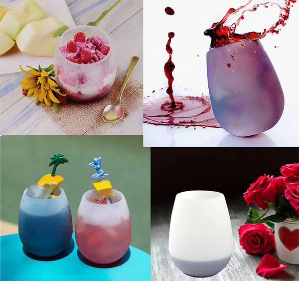 Silicone Wine Glass Silicone Unbreakable Stemless Rubber Beer Mug Outdoor Cup Glass Wine Glass Recyclable Drinking Cups zy