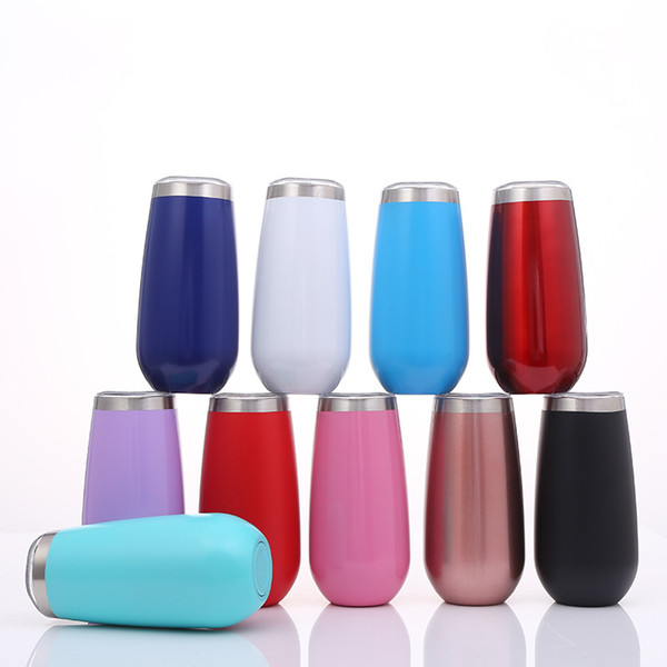 6oz Egg Shaped Cup 16 colors Stainless Steel Vacuum Cup Outdoor Wine Drinking Tumbler Mugs with Lid Cup MMA2151-2