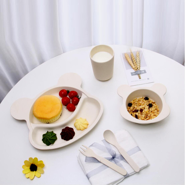 Bamboo fiber children's tableware Nordic style Solid color animal shape Separated plate children's tableware baby feeding bowl