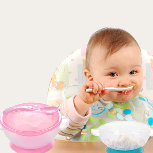 1 Piece Slip-resistant Wall Suction Child Tableware Baby Kids Sucker Dishes Gravity Bowl Baby Sucker Bowl with Temperature Spoon