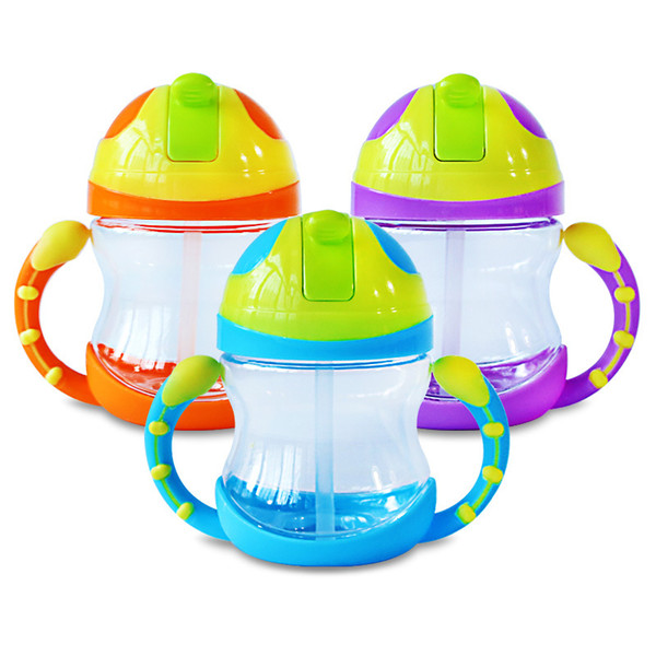 220ml New Creative Baby Drink Cups with a Straw Colorful Leakproof Handle Cups Baby Learning Drink Cup children's Drinking Water Bottle