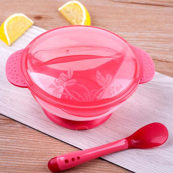 Baby Tableware Dinnerware Suction Bowl with Temperature Sensing Spoon Baby Dinner Feeding Bowls Dishes