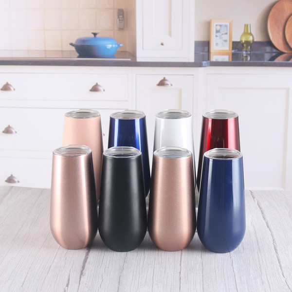 6oz 304 Stainless Steel Wine Glasses Red Wine Cups Vacuum Insulated Cups 8 Colors Tumbler Outdoors Travel Mugs With Lids LD200110 50pcs send