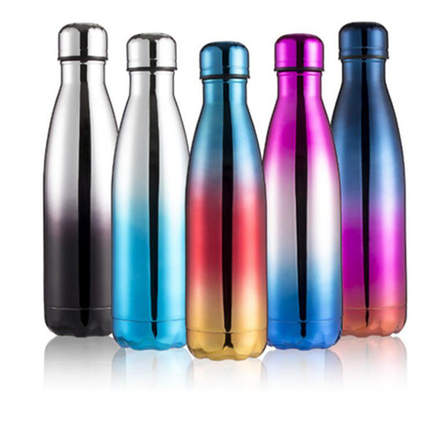 Gradient Cola Shaped Bottle 11 Colors 500ML Insulation Cup Double Vacuum Stainless Steel Water Cup Outdoor Sports Bottle Kids Cup O-LJO7199