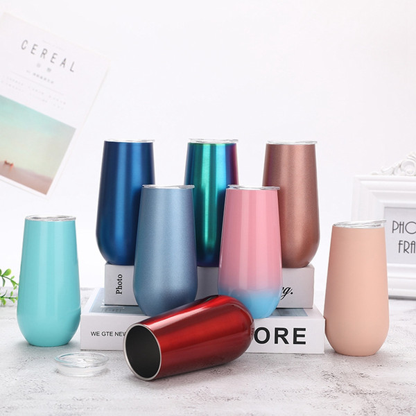 Stainless Steel Champagne Beer Cups 11 Colors Red Wine Egg Cup 6oz Vacuum Insulated Water Bottle Eggshell Mug New TTA2065-3