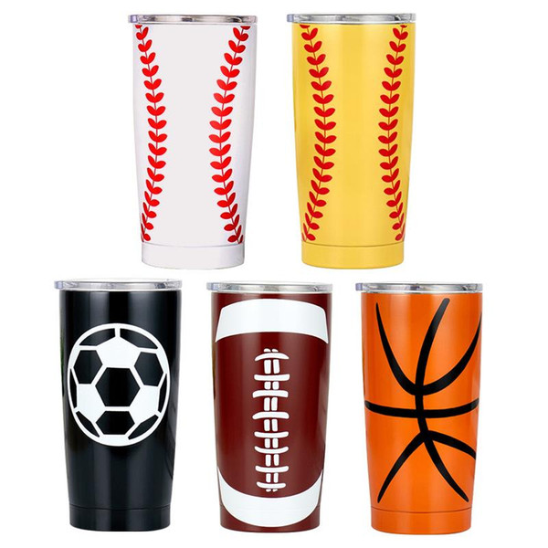 20OZ Baseball Tumbler Mugs Softball Basketball Football Stainless Steel Cups Travel Car Beer Cups Vacuum Insulated Mugs 5 Styles M1053