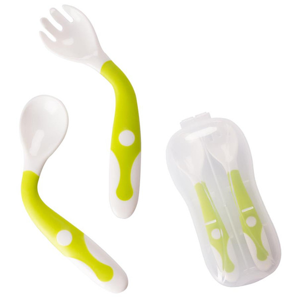 2Pcs Bendable Baby Spoon Fork Set Toddler Infant Learning Tableware Flatware Utensils Kids Cutlery with Storage Box