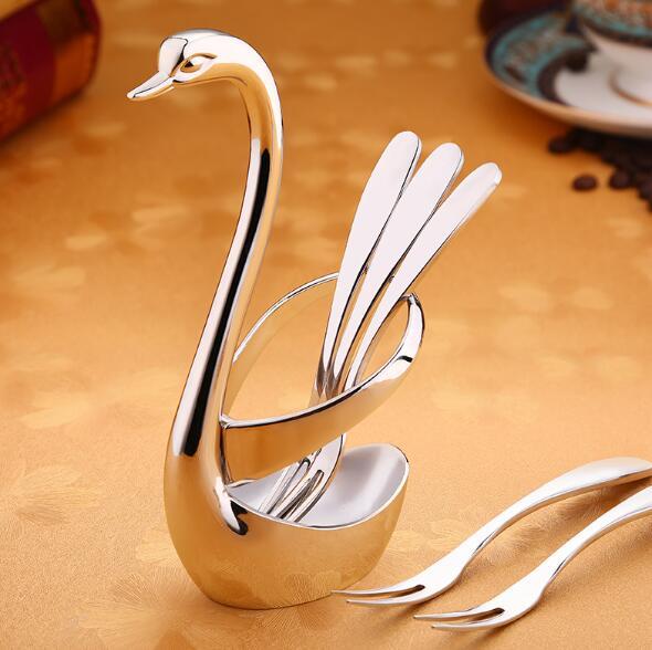 Stainless Steel Swan Tableware Rack New Fruit Dessert Fork Coffee Spoon Nordic Style Swan Tableware Organizer Holder Storage Stand