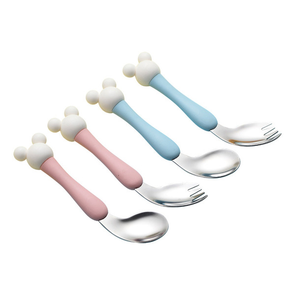 Mickey Pig Tableware 304 Stainless Steel Baby Feed Spoon Baby of Rice Spoon Children Practice Spoon Training Spork Kid