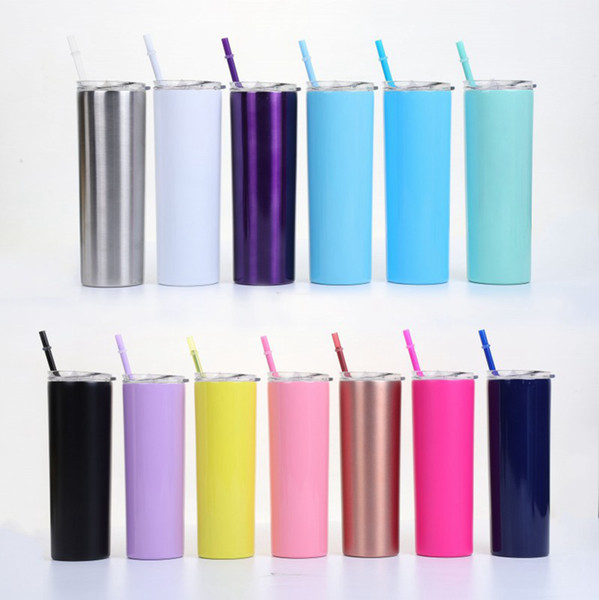 20oz 600ml Stainless Steel Straight Cup Tall Skinny Tumbler Vacuum Insulation Water Mug feeding Cups with Lid Straw LJJA3153