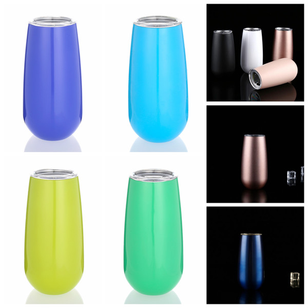 6oz Egg Cups Wine Glasses Tumblers 9 Colors Stemless Stainless Steel Double Walled Vacuum Insulated Mugs With Lid Kids Cup OOA5362