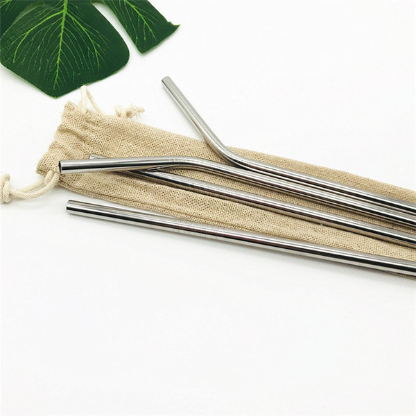 Stainless Steel Drink Straw 4+1 Set Reusable Drinking Straw Set with Cleaning Brush Customized Linen Bag Packing 5set