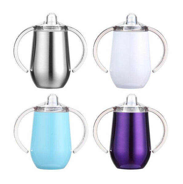 10oz Sippy Cups Stainless Steel Wine Glasses Double Handles Tumblers Egg Cups with Handle and Lid MMA3110-A