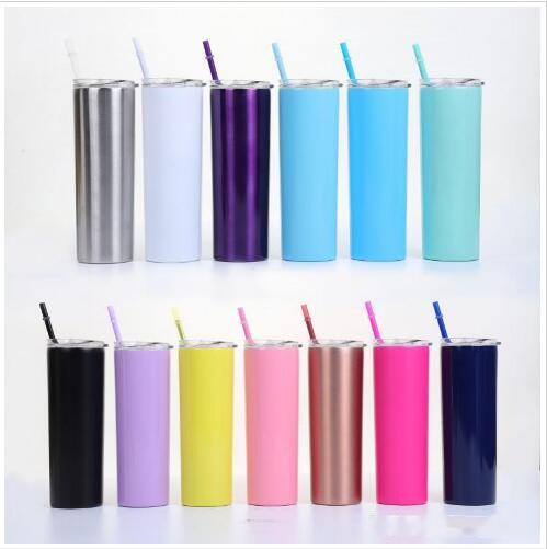 Skinny Straight Cups Repeatable Stainless Steel Mug Double Layer Vacuum Insulated Cups Portable Coffee Mugs Lid Straws Set CLS735