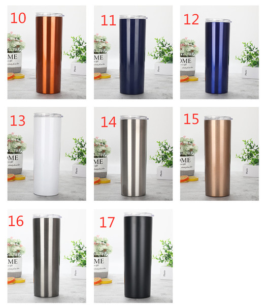 20OZ Stainless Steel Mug Cup Skinny Tumbler Vacuum Insulated Straight Cup Beer Coffee Mug Wine Glasses With Lids Water Bottle Straws Cup