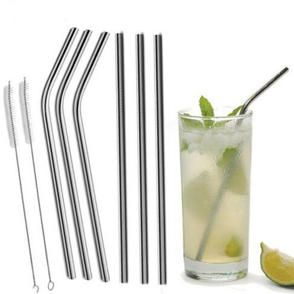 Stainless Steel Straw and brush Reusable Bend and Straight Metal 10.5 and 8.5 inch Extra Long Stainless Steel Straw Drinking Straws