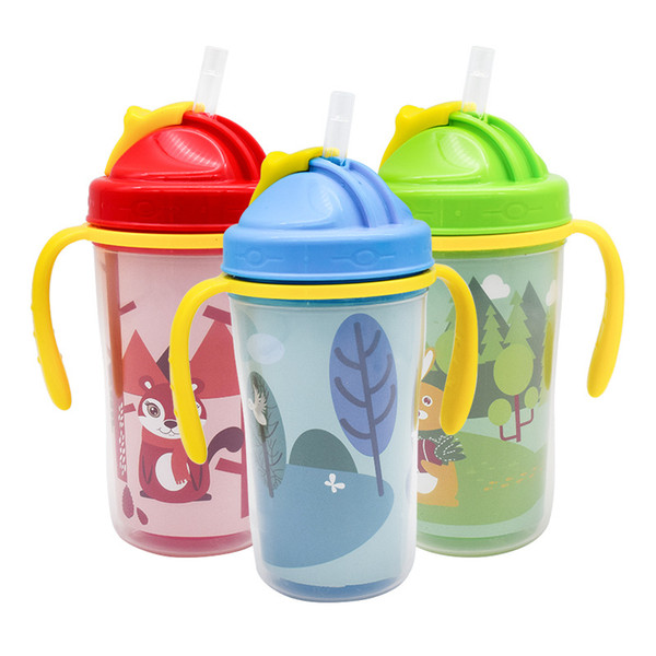 Shock-resistant Baby Sippy Cup Kids Drinking Bottles with Handle Training Drinking Cup 300ml Cups Straw Cups Bouncing Kettle For Newborns