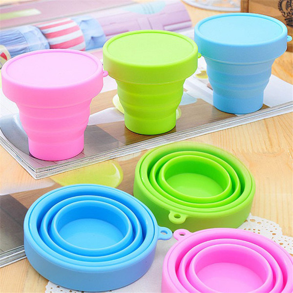 Outdoor Travel Silicone Retractable Folding Water Cup Candy Color telescopic Collapsible Foldable Coffe Mugs Tooth Mugs with Cover Lids Hot