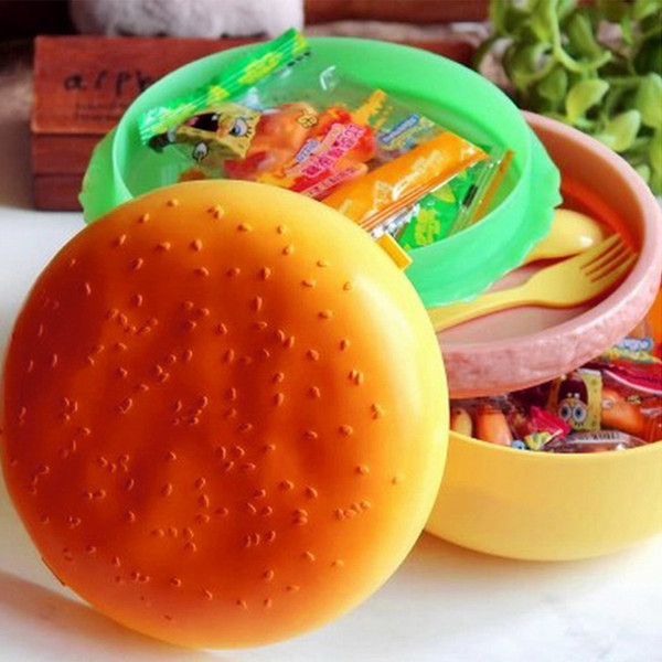 1000ml Portable Children Lunch Bowl Bento Box Double Tier Hamburger Food Container Storage Lunch Container Kids Tableware Set