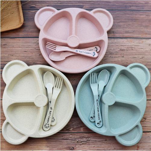 1Pack Baby Bamboo Tableware bowl+spoon + fork Feeding Food Tableware Cartoon Panda Kids Dishes Baby Eating Dinnerware Set