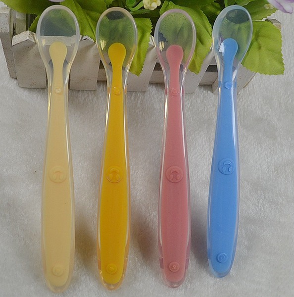 2015 new arrival infant Baby soft silicone spoon , feeding spoon baby Utensils, Baby supplies, yellow/green/blue/pink/orange