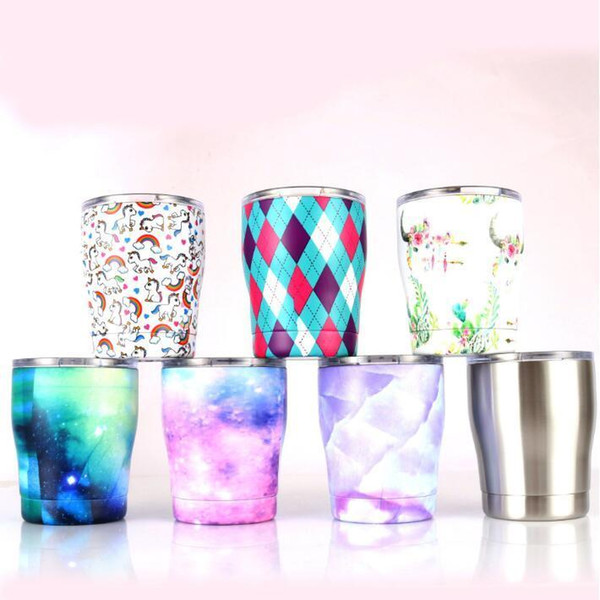 7 Styles 350ml Unicorn Printed Cup with Lids Wine Glass Coffee Mug Stainless Steel Beer Mug Water Bottles Kids Cups 50pcs