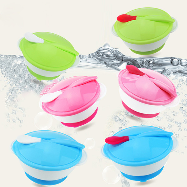 Stay Put Strong Suction Kids Tableware Non Slip Children Food Container PP + Silicone Baby Training Bowl Sets With Spoon