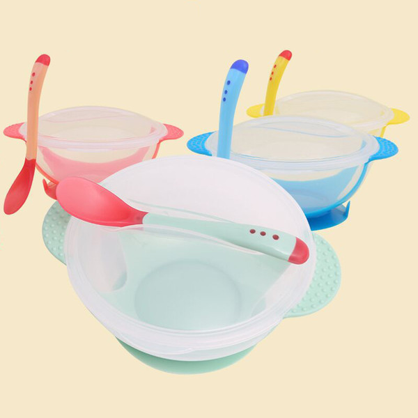 4 Color Baby Slip-resistant Wall Suction Child Tableware Kids Food grade PP Sucker Dishes Gravity Bowl + Scoop C5