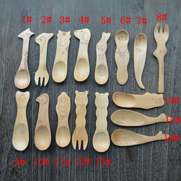 Baby Feeding New Style Creative Animal Nature Healthy Kids Wooden Spoons Infant Spoon Teaspoon Tableware Cutlery Tools