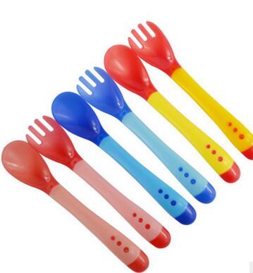 Baby Temperature Sensing Spoon and Fork Safety Feeding Flatware Baby Feeder Utensils Feeding Spoon Tableware