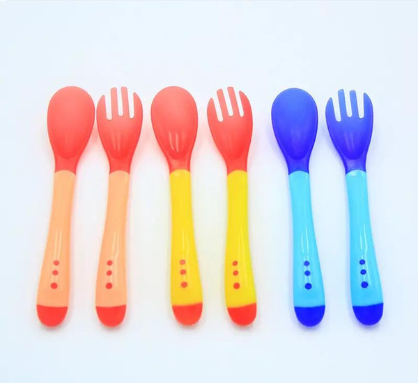 Baby Temperature Sensing Spoon and Fork Safety Feeding Flatware Baby Feeder Utensils Feeding Spoon Tableware c025