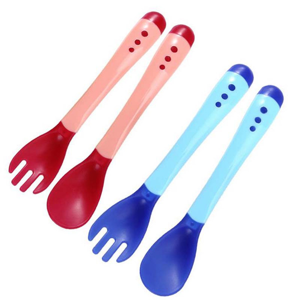 Baby temperature fork spoon baby temperature soup spoon feeding safe spoon neon soft hand food items tableware