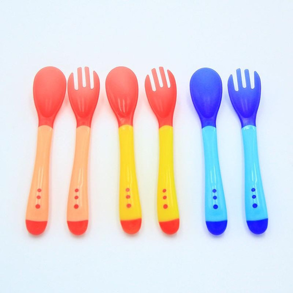 Baby Temperature Sensing Spoon and Fork Safety Feeding Flatware Baby Feeder Utensils Feeding Spoon Tableware c025