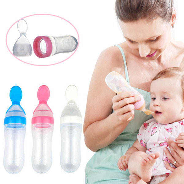 Newborn Baby feeder Rice Cereal Silicone BPA Free Soft Spoon Head Scale Design Feeding Bottle Extrusion Feeder Spoon with Dust Cover