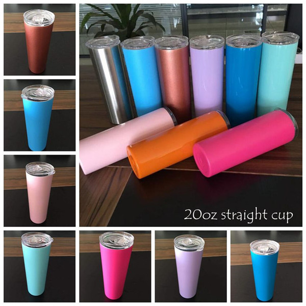 20oz Stainless Steel Skinny Tumbler Vacuum Insulated Straight Cup Beer Coffee Mug Glasses with Lids and Straws 24pcs