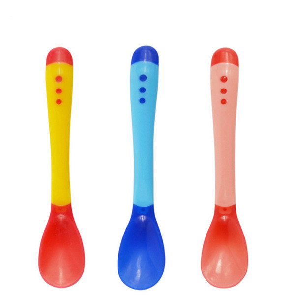 Safety Soft Temperature Sensing Baby Spoon Infant Feeding Spoon PP TPE Fashion Kids Flatware Mix Color